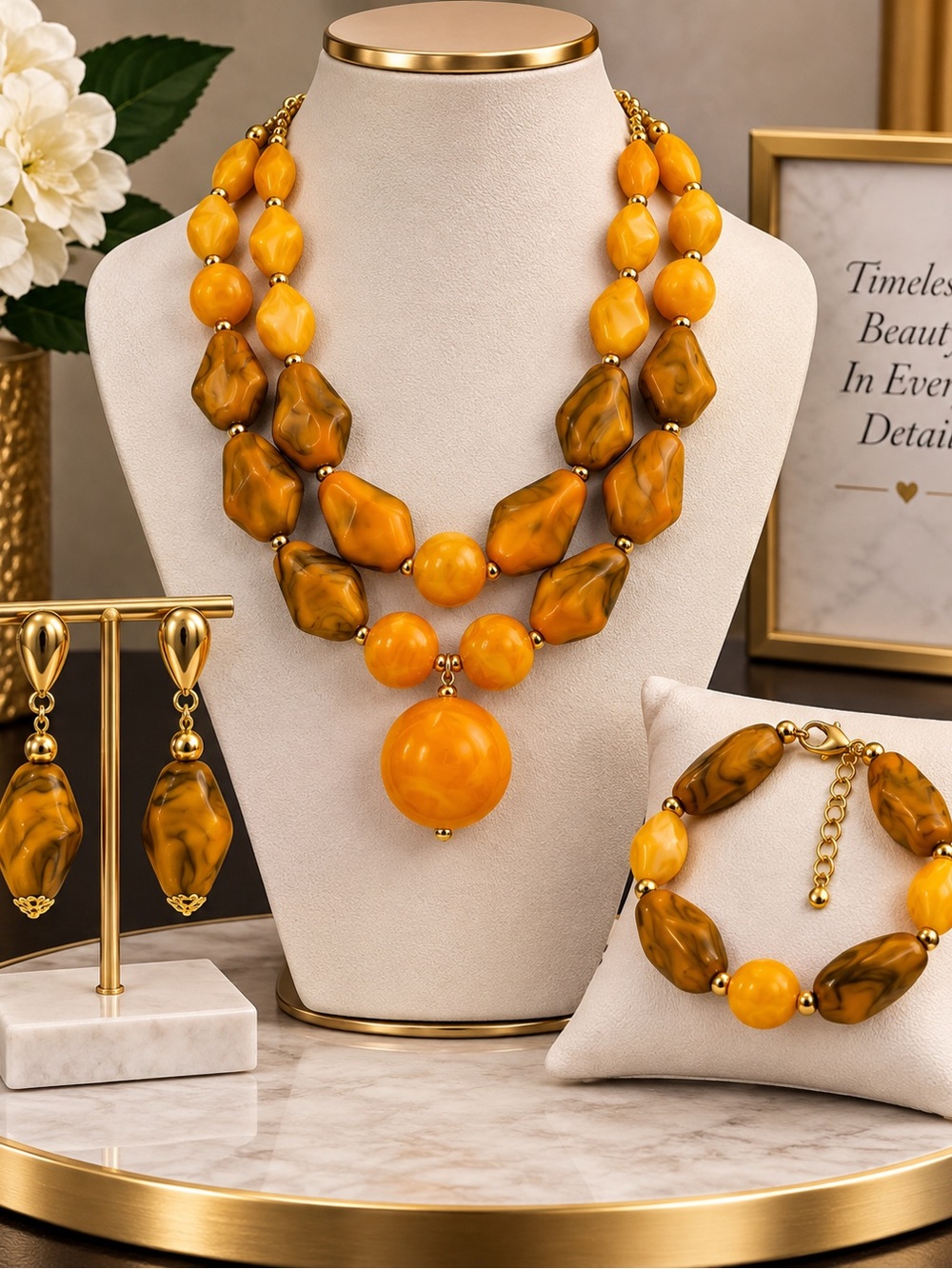 Hand Crafted Bold Orange 4 Piece Bohemian Resin Jewelry Set